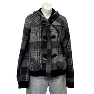 Vintage Billabong Plaid Stretchy Bomber Hoodie Jacket Sz L